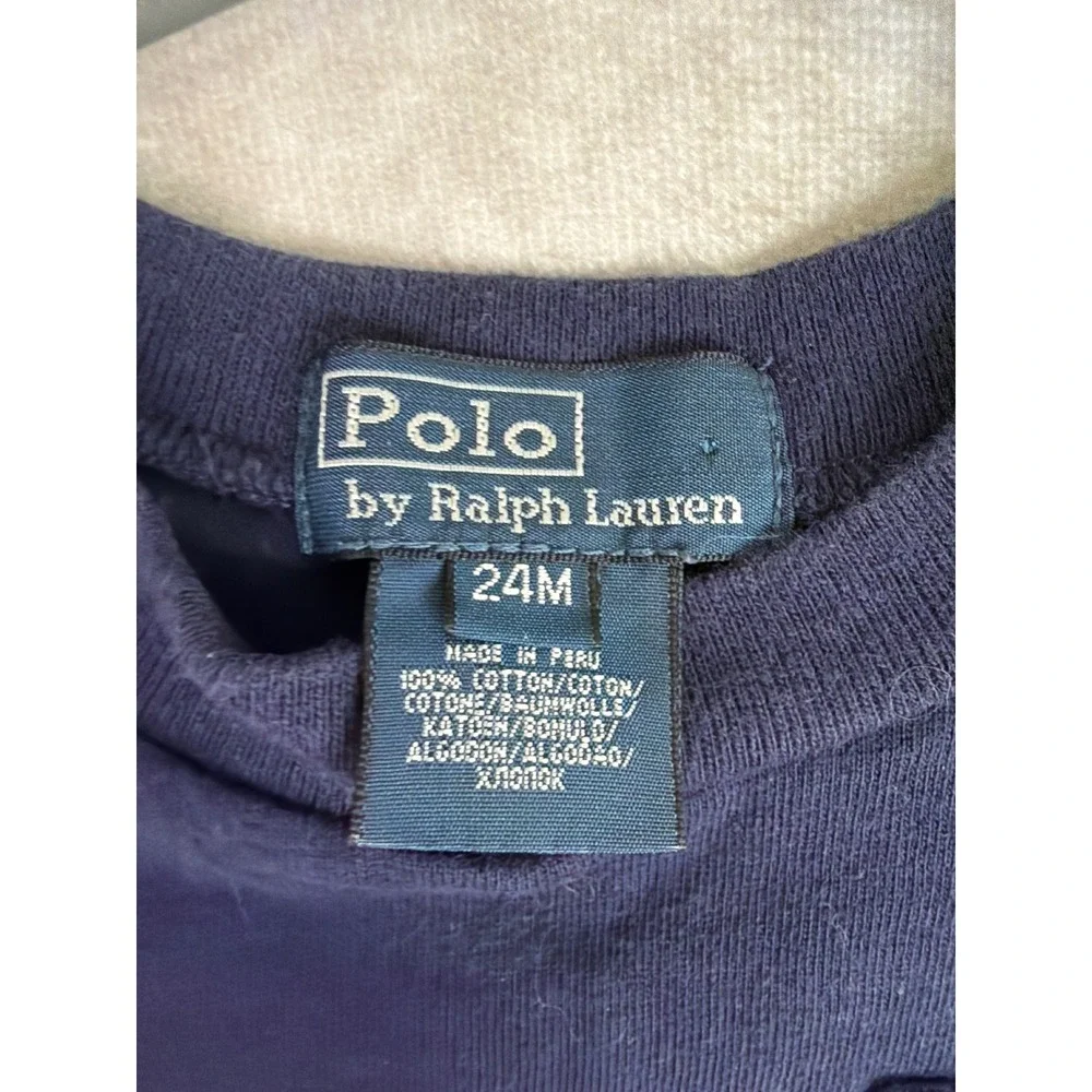 Polo Ralph Lauren Shirts Boys 24M Navy Blue Striped Polo and Pocket Tee Set